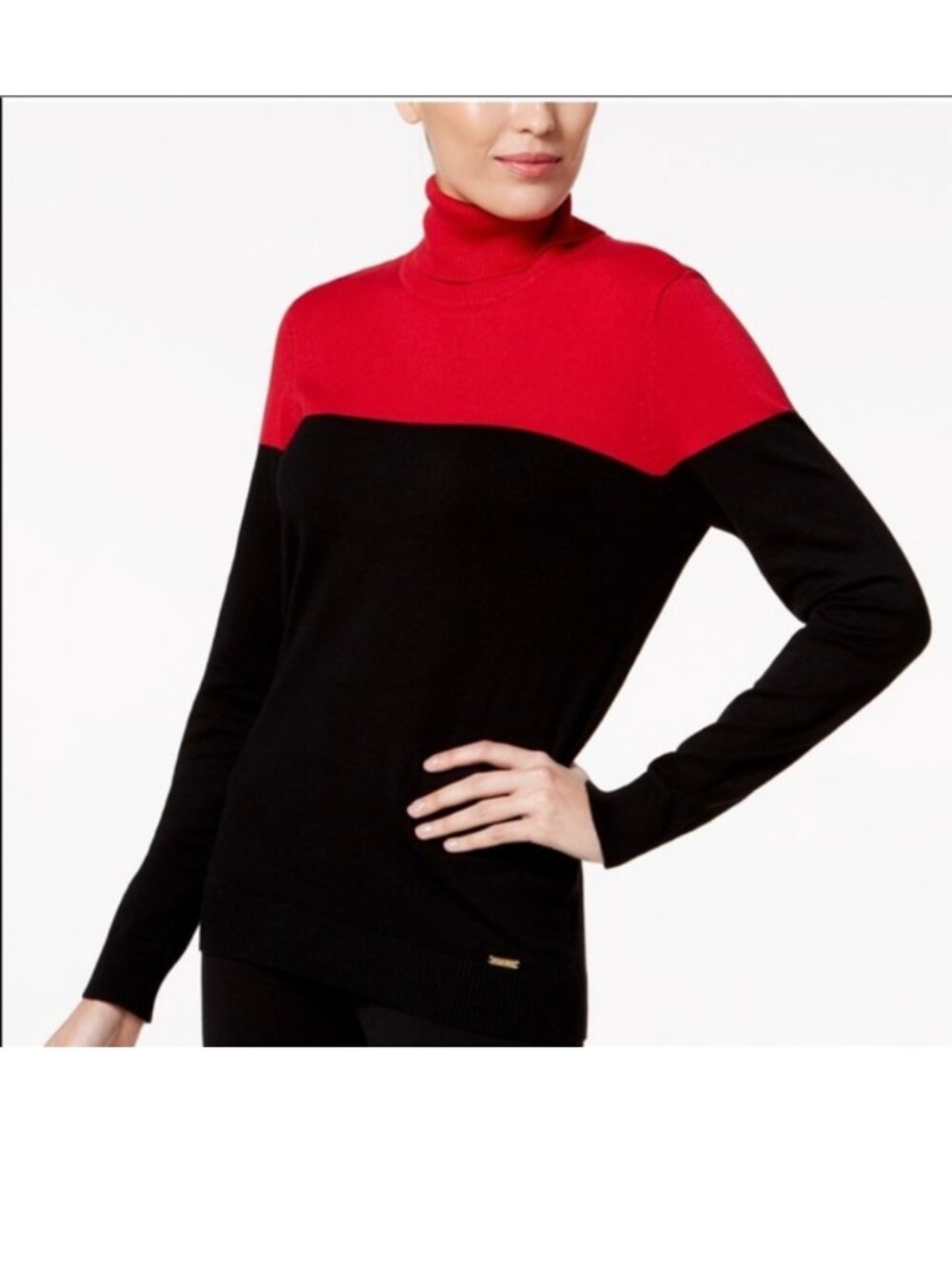 Calvin Klein Red & Black Colorblock Turtleneck Sweater Size M